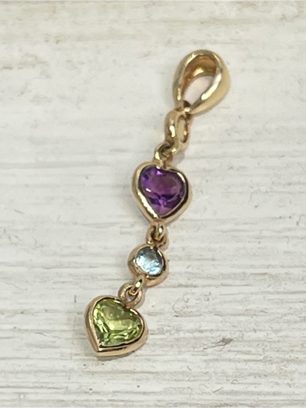 14k gold Heart Charm Pendant with Amethyst, Topaz and Peridy Stones